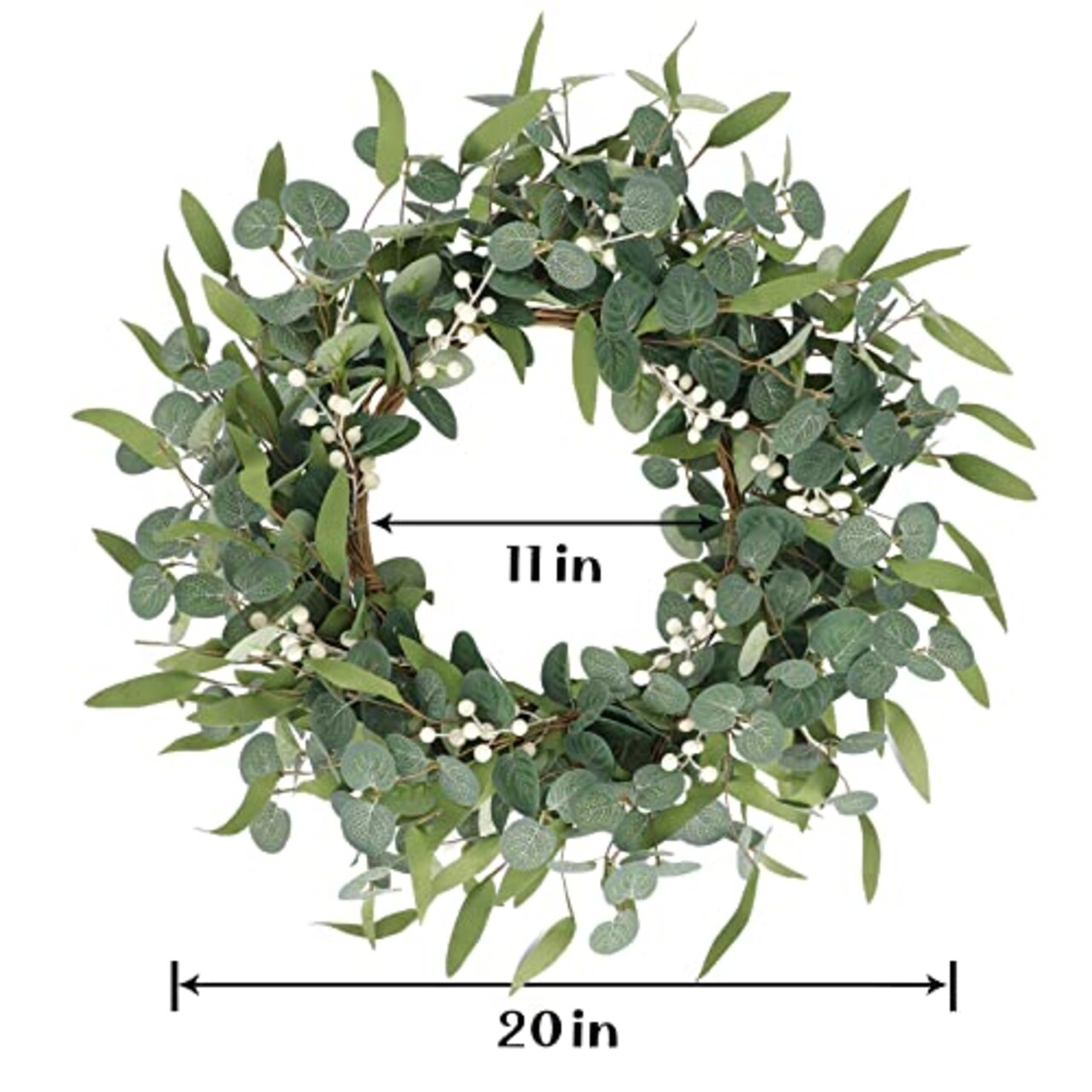 20 inches Artificial Eucalyptus Wreath for Front Door Fall Wreath Green Leaf Wreath for Window Wedding Decor Home Porch Farmhouse Patio Garden Decor